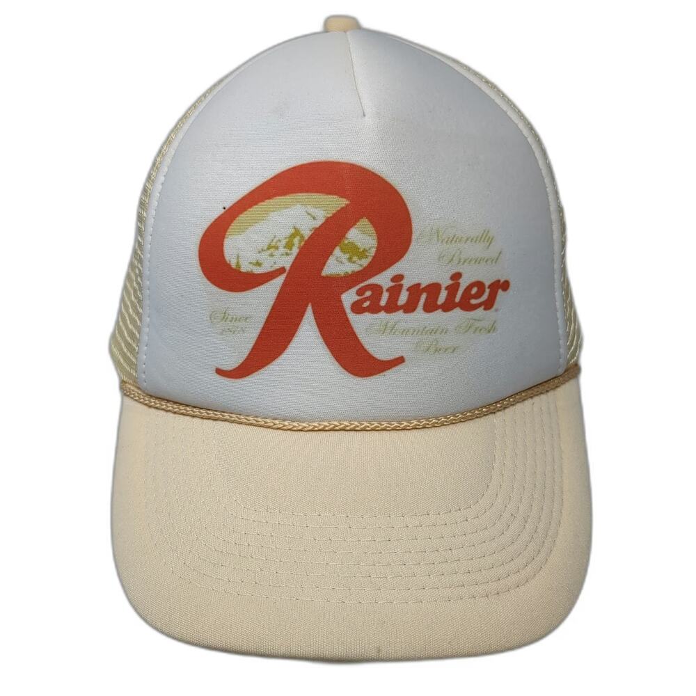 Nissun Trucker Hat Beige One Size Rainier Beer Snapback Mesh Rope Cord Foam Hat